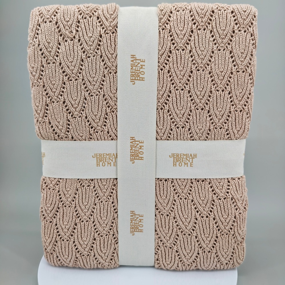 Jeremiah Brent Home Knitted Pointelle Scallop Throw Sand 50x60 100% Cotton NWT - Picture 2 of 7